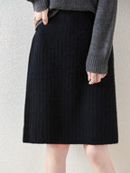 Women’s Merino Wool Ribbed Midi Skirt – Soft Knit Winter Skirt - GET SOVERAHH412-Camel-S