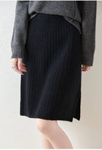 Women’s Merino Wool Ribbed Midi Skirt – Soft Knit Winter Skirt - GET SOVERAHH412-Camel-S