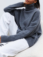 Oversized Turtleneck Jumper for Women – Relaxed Polyester Knit for Everyday Warmth - GET SOVERAHH676-Blue-XS