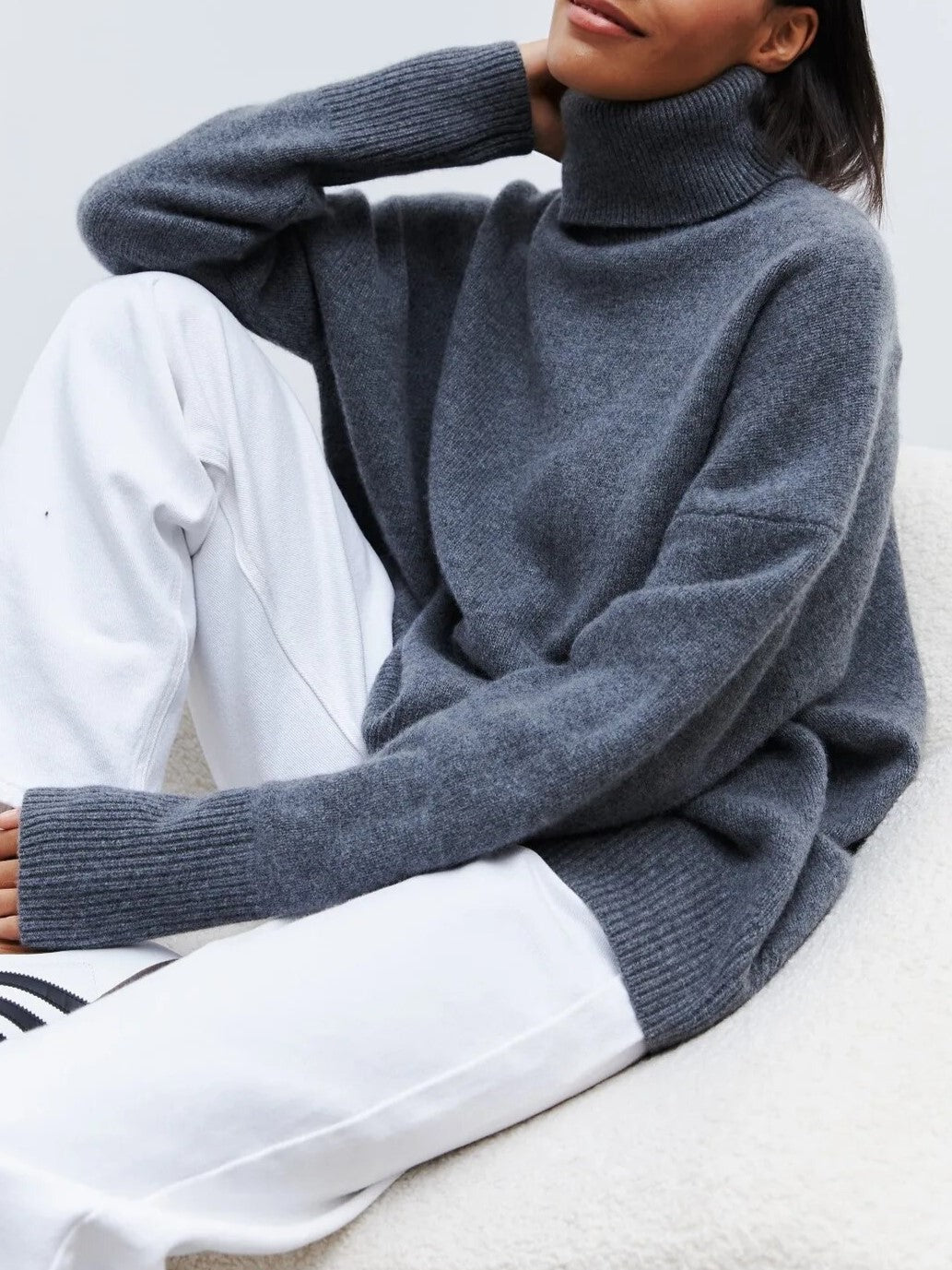 Oversized Turtleneck Jumper for Women – Relaxed Polyester Knit for Everyday Warmth - GET SOVERAHH676-Blue-XS