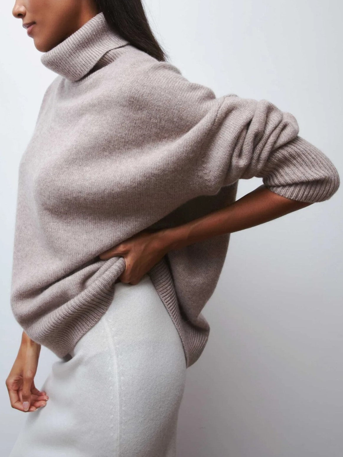 Oversized Turtleneck Jumper for Women – Relaxed Polyester Knit for Everyday Warmth - GET SOVERAHH676-Camel-XS