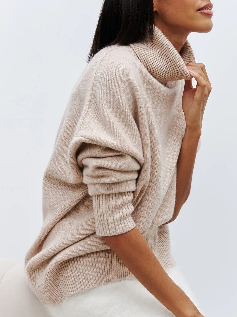 Oversized Turtleneck Jumper for Women – Relaxed Polyester Knit for Everyday Warmth - GET SOVERAHH676-Khaki-XS