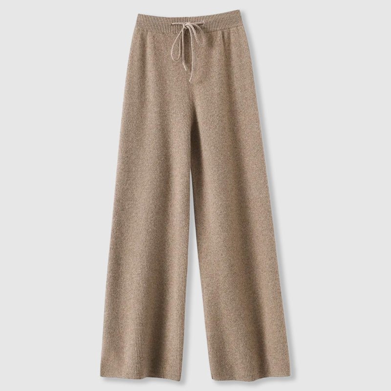 Luxury Wide - Leg Cashmere Knit Pants – Soft, Elegant & Effortlessly Chic - GET SOVERAHH781-Khaki-S