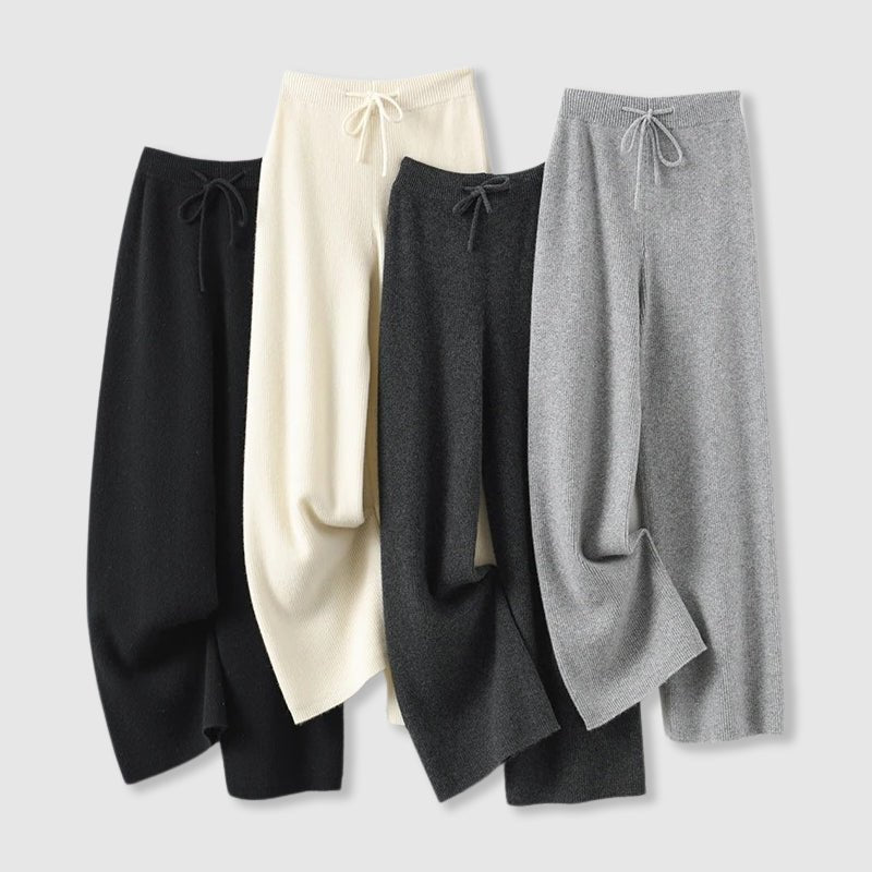 Luxury Wide - Leg Cashmere Knit Pants – Soft, Elegant & Effortlessly Chic - GET SOVERAHH781-Gray-S