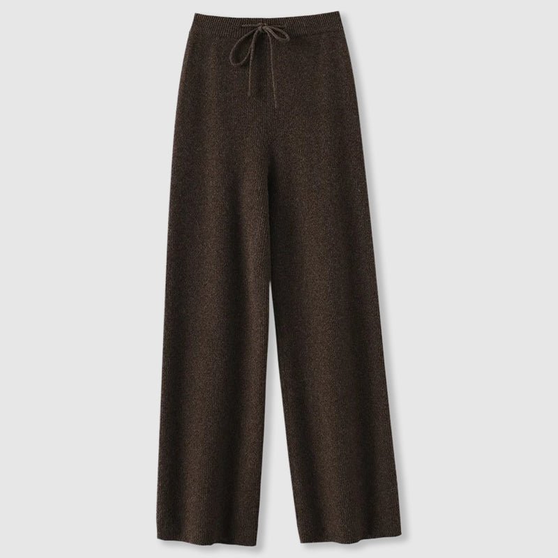Luxury Wide - Leg Cashmere Knit Pants – Soft, Elegant & Effortlessly Chic - GET SOVERAHH781-Brown-S