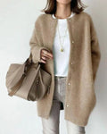 Tessa | Women's Fuzzy Knit Cardigan Round Neck Button-Front