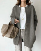 Tessa | Women's Fuzzy Knit Cardigan Round Neck Button-Front