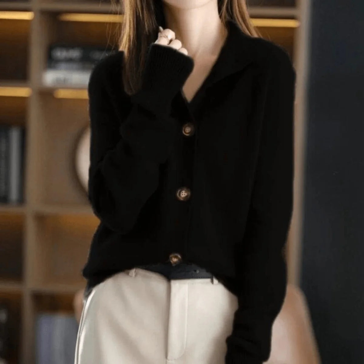 Calliope | Women's Cashmere Blend Cardigan Mock Neck Button-Front