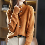 Veneto | Women's Polyester Cardigan High Neck Ribbed