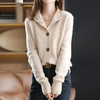 Veneto | Women's Polyester Cardigan High Neck Ribbed