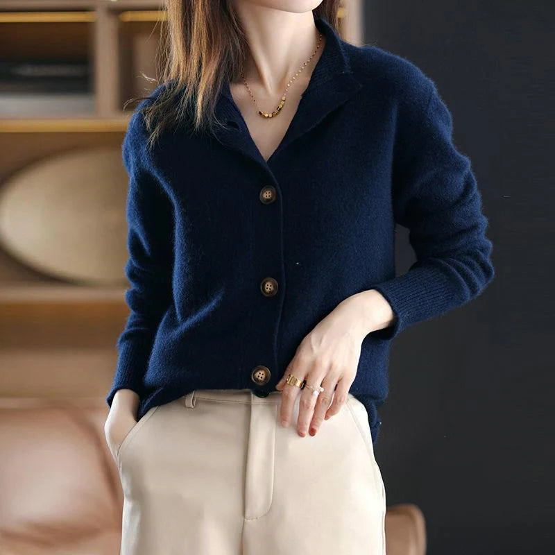 Veneto | Women's Polyester Cardigan High Neck Ribbed