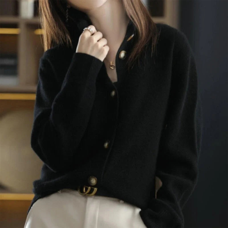 Veneto | Women's Polyester Cardigan High Neck Ribbed