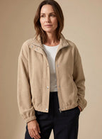 Odelle | Women's Cropped Jacket Waffle Knit Stand Collar Snap Button