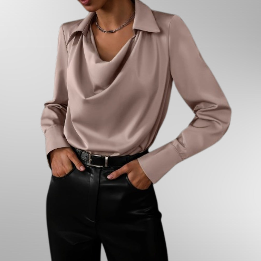 Vera Women's Blouse | Elegant Satin, Draped Neckline 1