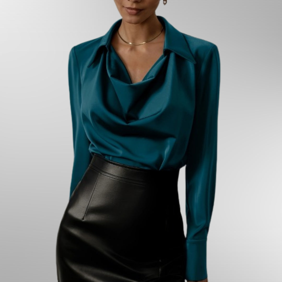 Vera Women's Blouse | Elegant Satin, Draped Neckline 2