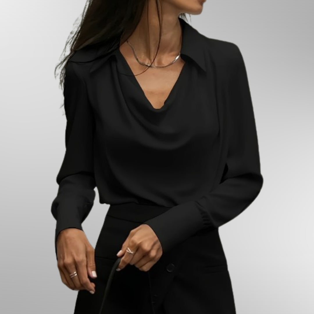 Vera Women's Blouse | Elegant Satin, Draped Neckline 3