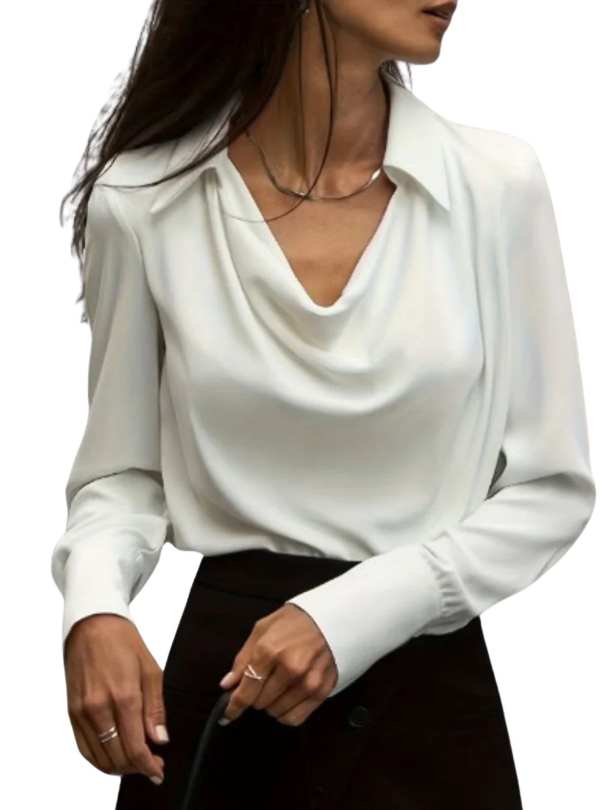 Women’s Draped Blouse with Long Sleeves and Satin-Like Finish