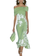 Women’s Floral Midi Dress with Short Sleeves and All-Over Pattern