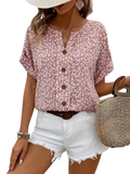 Women’s Floral Top with Button Front and Short Sleeves