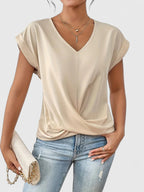 Women’s V-Neck Top with Twist Front Detail and Short Sleeves