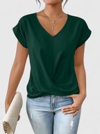 Women’s V-Neck Top with Twist Front Detail and Short Sleeves