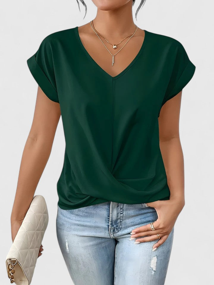 Women’s V-Neck Top with Twist Front Detail and Short Sleeves
