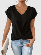 Women’s V-Neck Top with Twist Front Detail and Short Sleeves