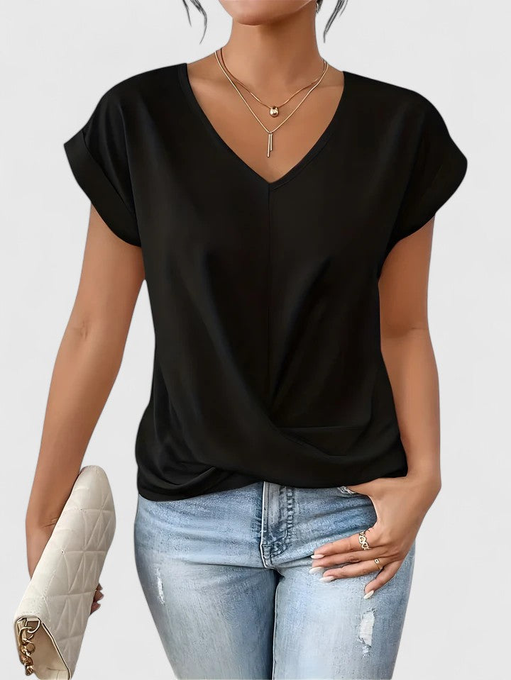 Women’s V-Neck Top with Twist Front Detail and Short Sleeves