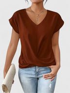 Women’s V-Neck Top with Twist Front Detail and Short Sleeves