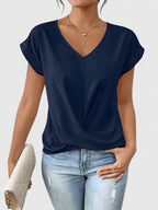 Women’s V-Neck Top with Twist Front Detail and Short Sleeves