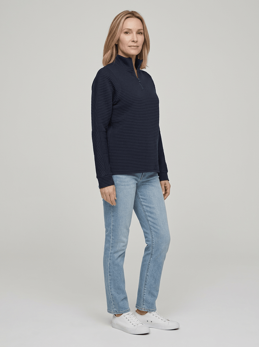 Women’s Ribbed Half - Zip Sweater – V - Neck Relaxed Fit Pullover - GET SOVERAFL993-GS-Blue-S