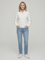 Women’s Ribbed Half - Zip Sweater – V - Neck Relaxed Fit Pullover - GET SOVERAFL993-GS-White-S