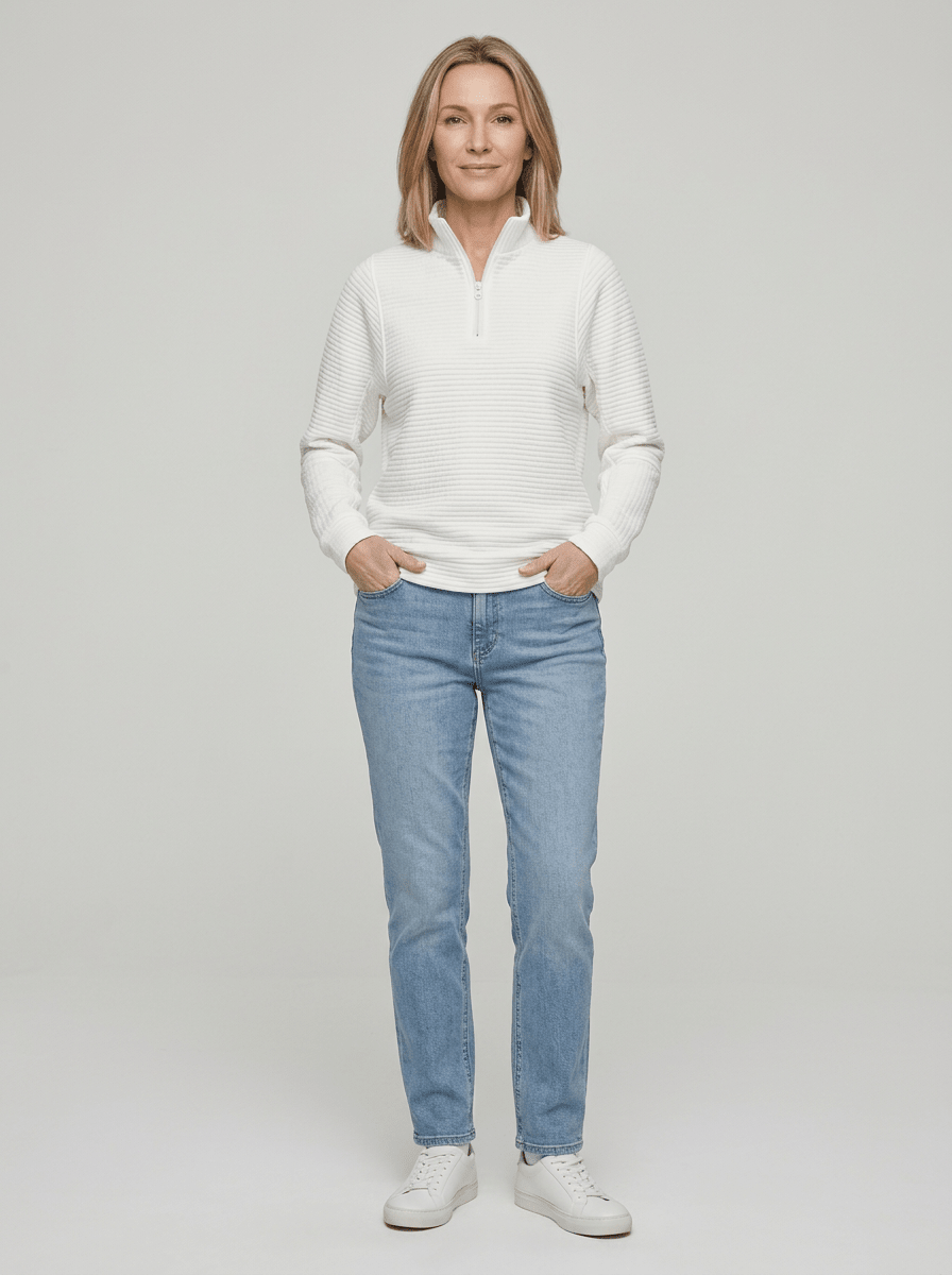 Women’s Ribbed Half - Zip Sweater – V - Neck Relaxed Fit Pullover - GET SOVERAFL993-GS-White-S