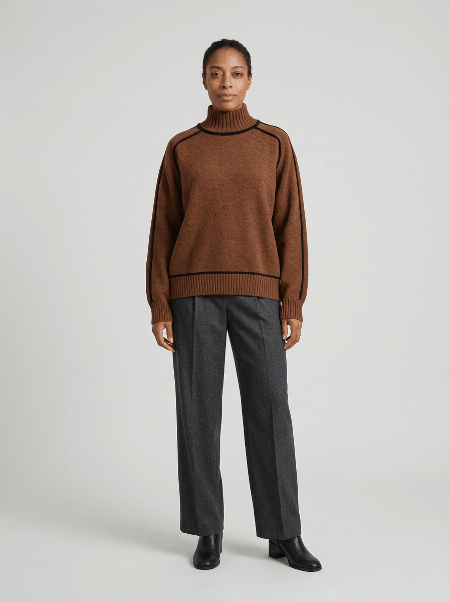 Turtleneck Sweater – Minimalist Color Block Knit - GET SOVERADWOD5-ER138038