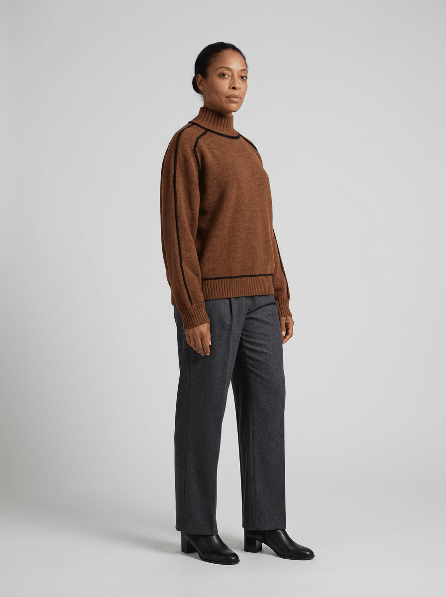 Turtleneck Sweater – Minimalist Color Block Knit - GET SOVERADWOD5-ER138037