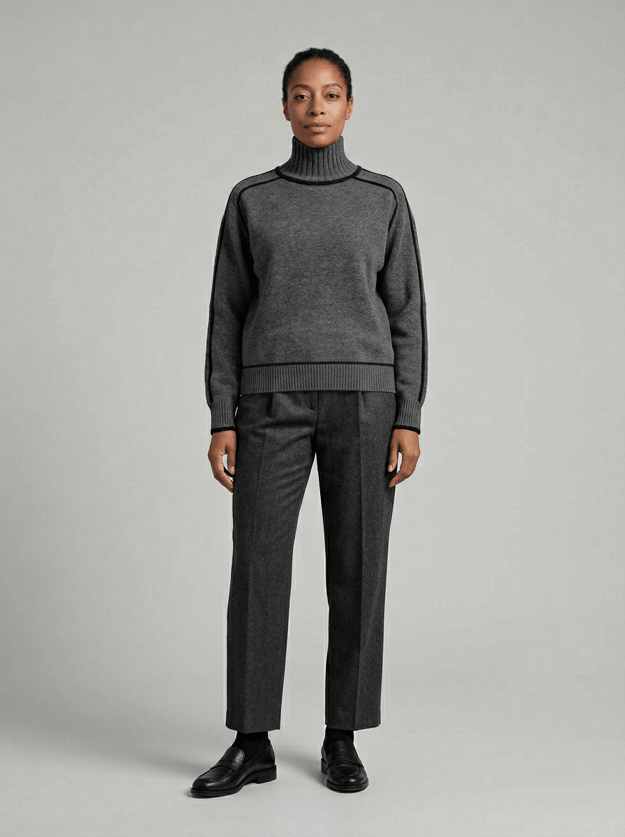 Turtleneck Sweater – Minimalist Color Block Knit - GET SOVERADWOD5-ER138037