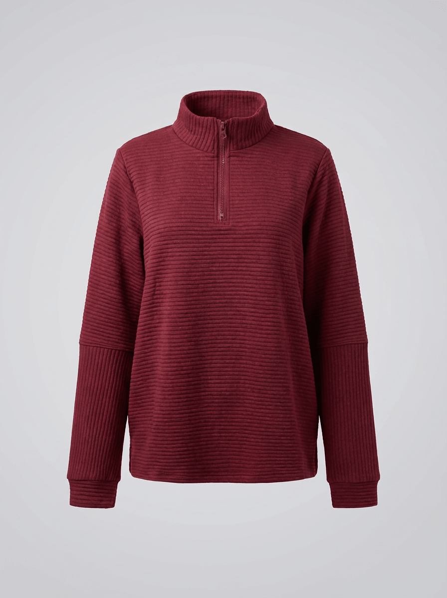 Women’s Ribbed Half - Zip Sweater – V - Neck Relaxed Fit Pullover - GET SOVERAFL993-GS-Black-S