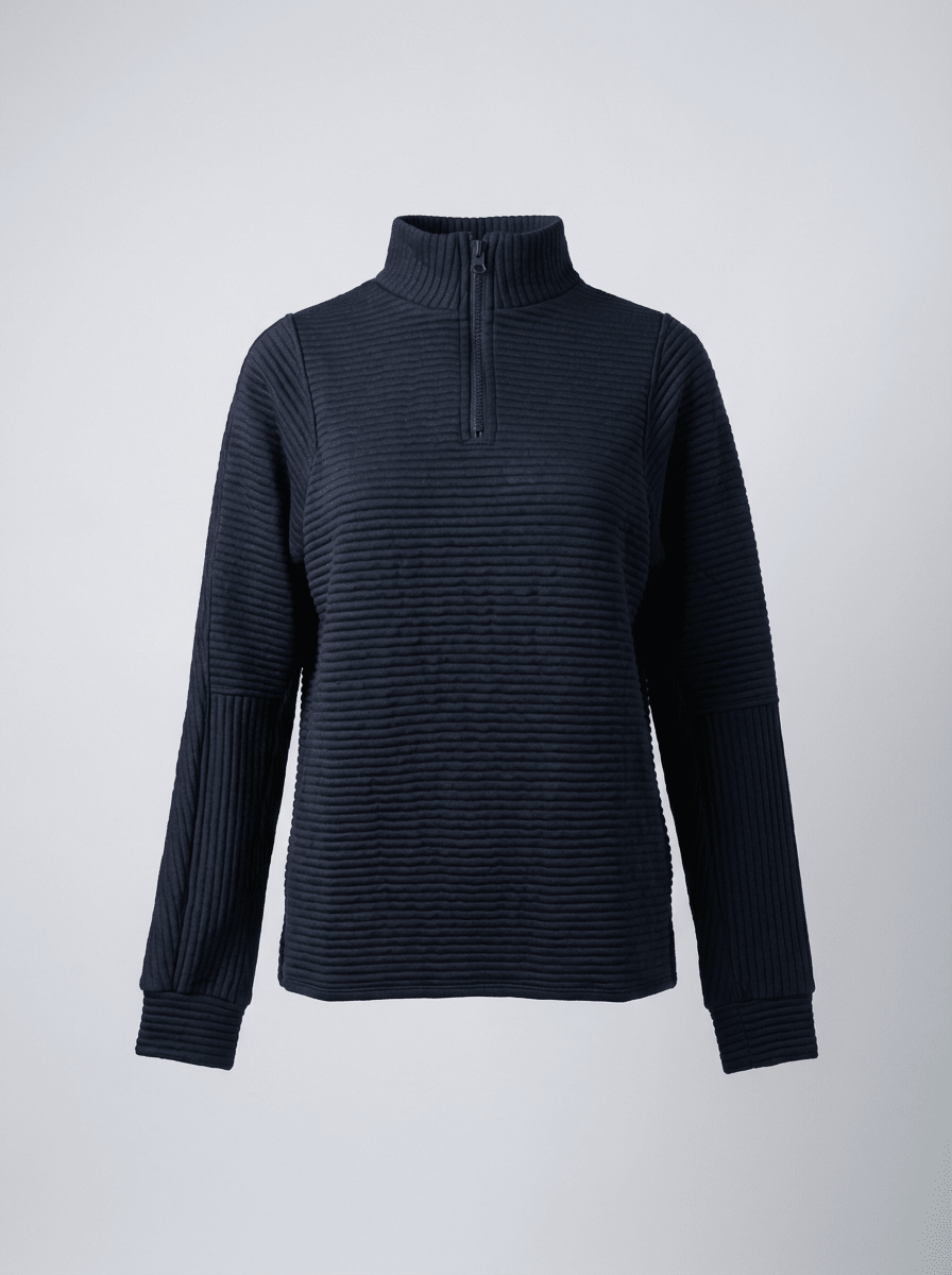 Women’s Ribbed Half - Zip Sweater – V - Neck Relaxed Fit Pullover - GET SOVERAFL993-GS-Black-S
