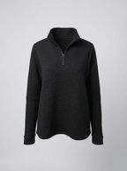Women’s Ribbed Half - Zip Sweater – V - Neck Relaxed Fit Pullover - GET SOVERAFL993-GS-Black-S