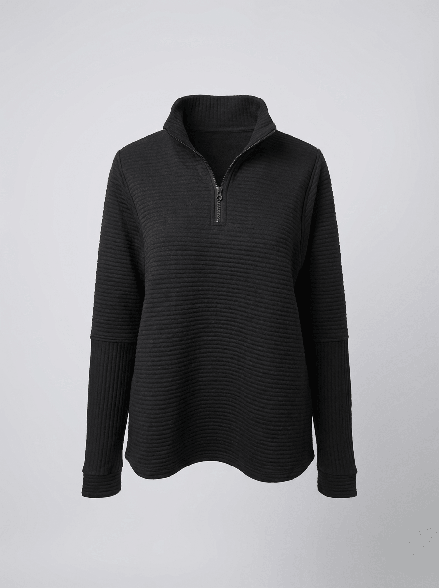 Women’s Ribbed Half - Zip Sweater – V - Neck Relaxed Fit Pullover - GET SOVERAFL993-GS-Black-S