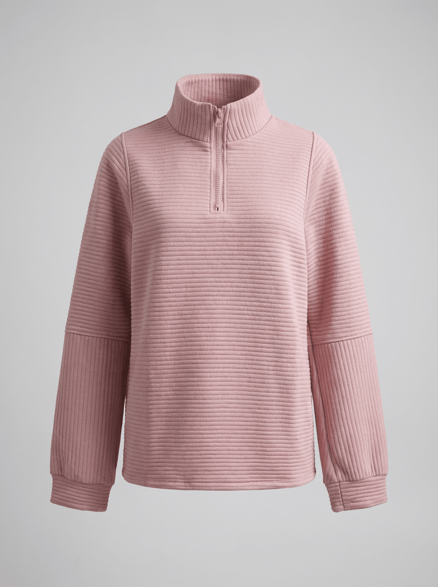 Women’s Ribbed Half - Zip Sweater – V - Neck Relaxed Fit Pullover - GET SOVERAFL993-GS-Black-S