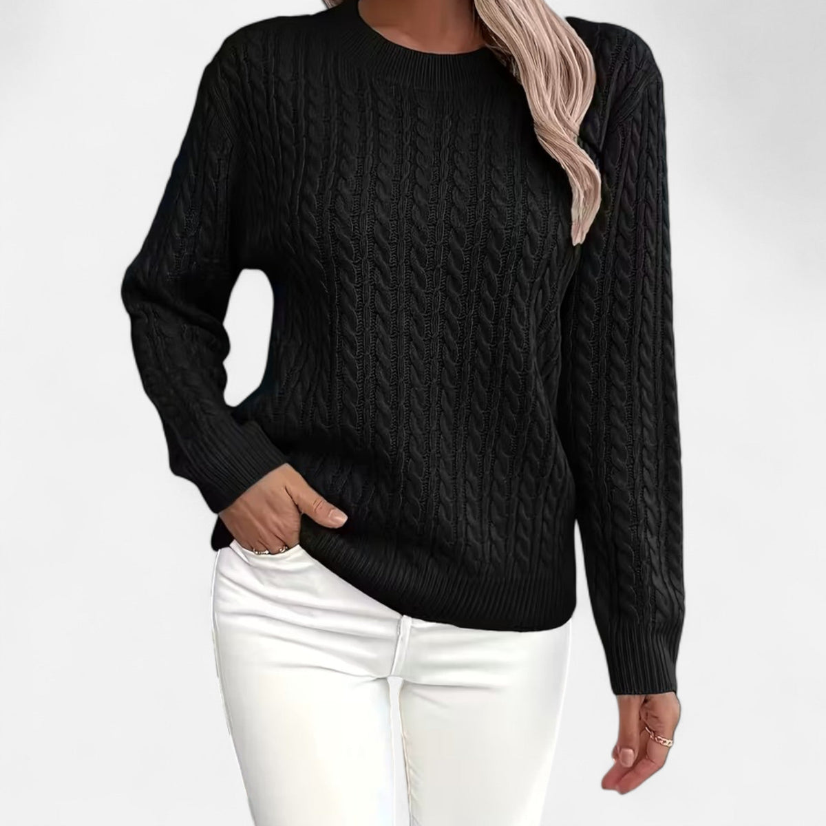 Women’s Loose - Fit Knit Sweater – Soft Round - Neck Lightweight Pullover - GET SOVERAHH635-Black-S