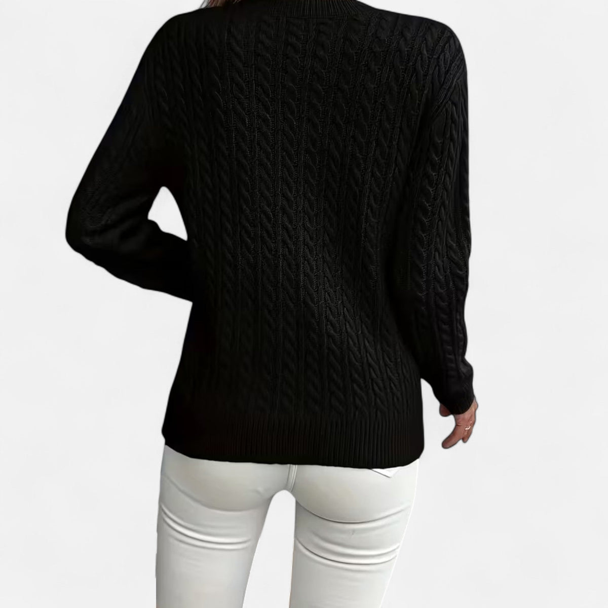Women’s Loose - Fit Knit Sweater – Soft Round - Neck Lightweight Pullover - GET SOVERAHH635-Black-S