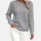 Women’s Loose - Fit Knit Sweater – Soft Round - Neck Lightweight Pullover - GET SOVERAHH635-Grey-S