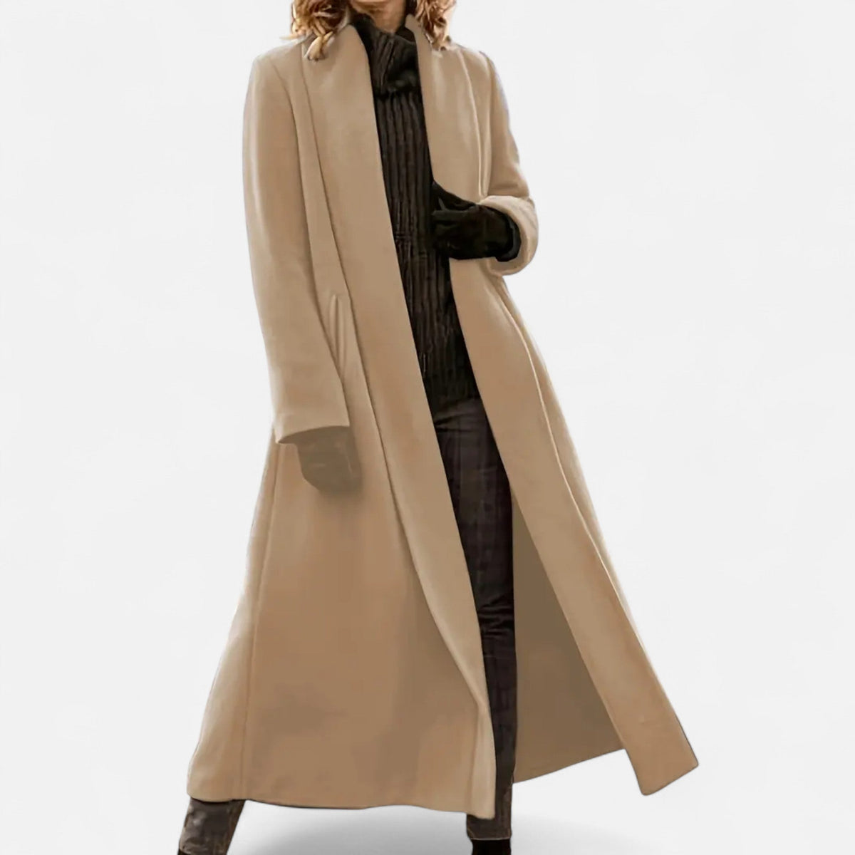 Women’s Long Plus - Size Trench Coat – Lightweight Elegant Lapel Jacket - GET SOVERAHH691-Khaki-XS
