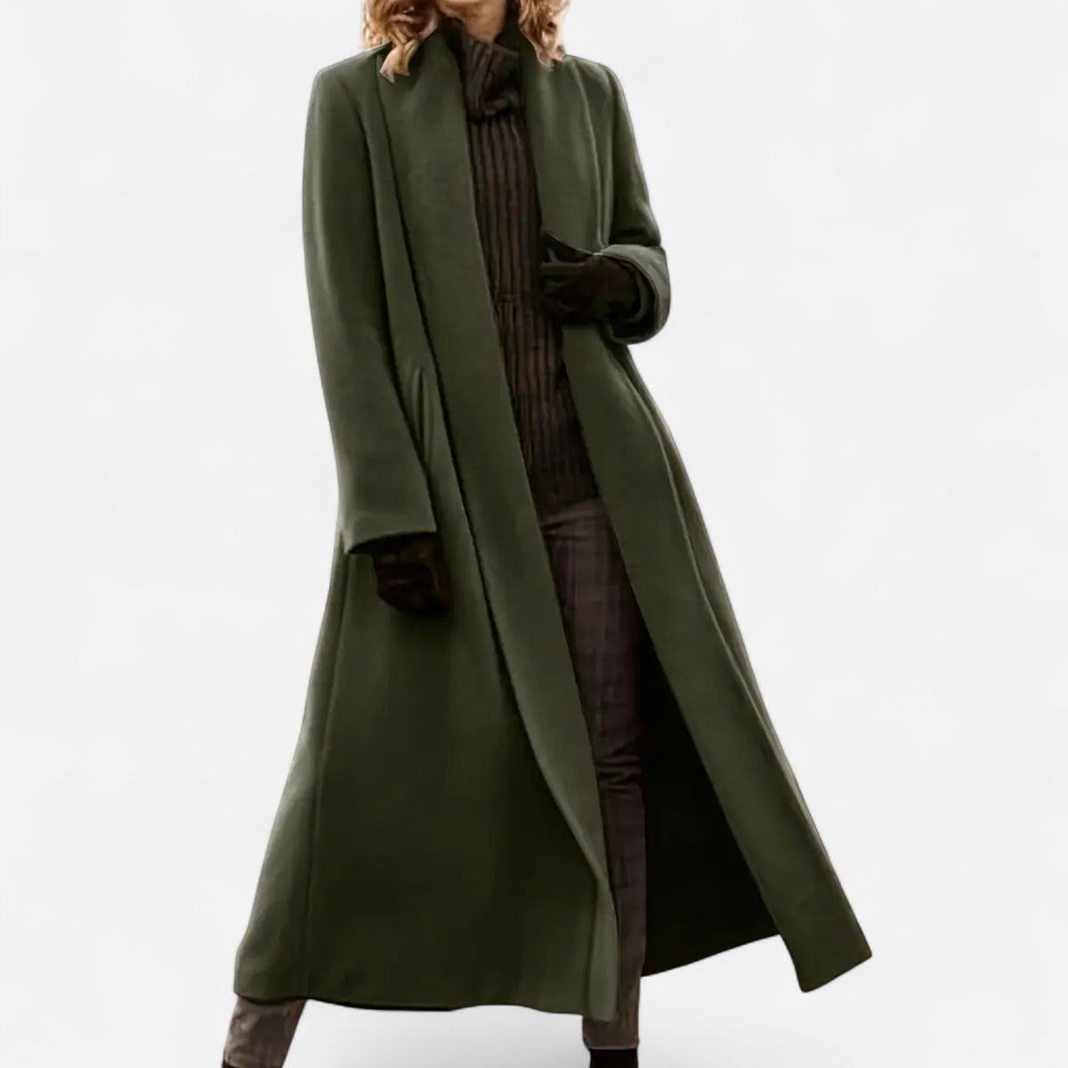 Women’s Long Plus - Size Trench Coat – Lightweight Elegant Lapel Jacket - GET SOVERAHH691-Olive-XS