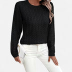 Women’s Loose - Fit Knit Sweater – Soft Round - Neck Lightweight Pullover - GET SOVERAHH635-Black-S