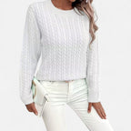 Women’s Loose - Fit Knit Sweater – Soft Round - Neck Lightweight Pullover - GET SOVERAHH635-White-S