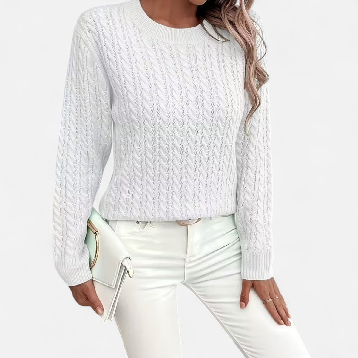 Women’s Loose - Fit Knit Sweater – Soft Round - Neck Lightweight Pullover - GET SOVERAHH635-White-S