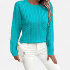 Women’s Loose - Fit Knit Sweater – Soft Round - Neck Lightweight Pullover - GET SOVERAHH635-Cyan-S
